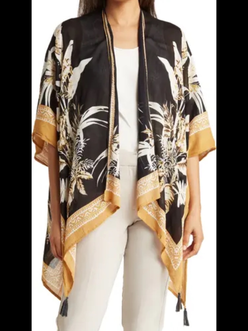 Vince camuto Black and Gold Floral Border Women's Scarf